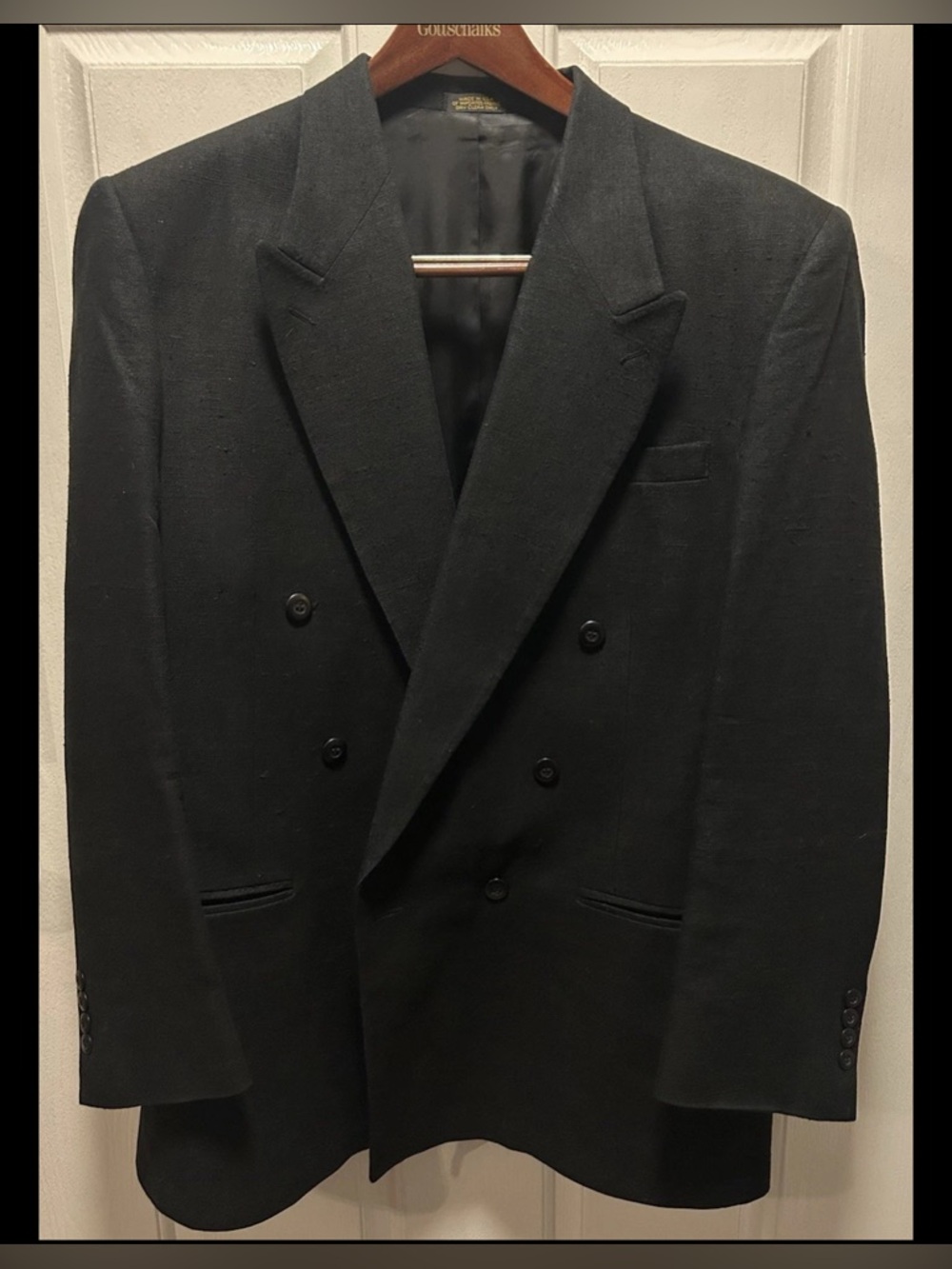 Robert Stock - Tussah Silk Blazer Men’s 42L Double Breasted Black Vintage Jacket